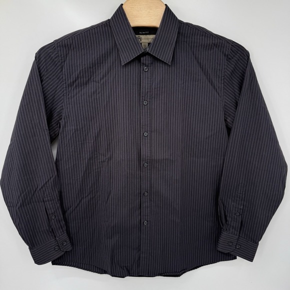 Jhane Barnes Slim Fit Men's Long Sleeve Black Striped XL Button Up Cotton Shirt - Picture 2 of 6